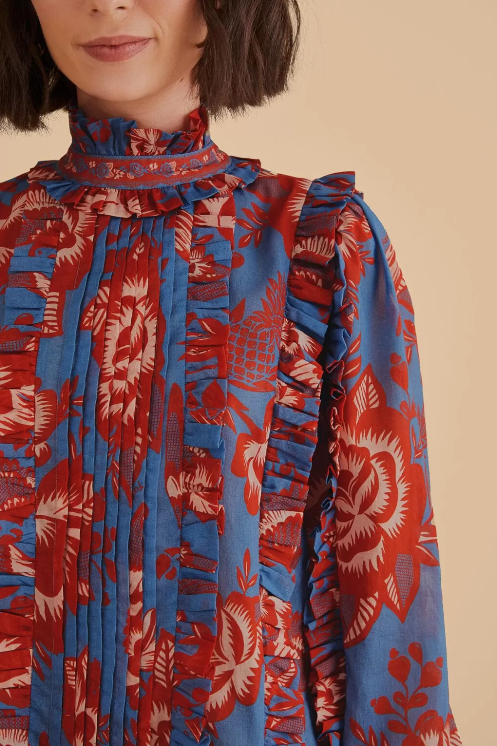 Blouse à volants en dentelle bleu clair^FARM Rio  Discount
