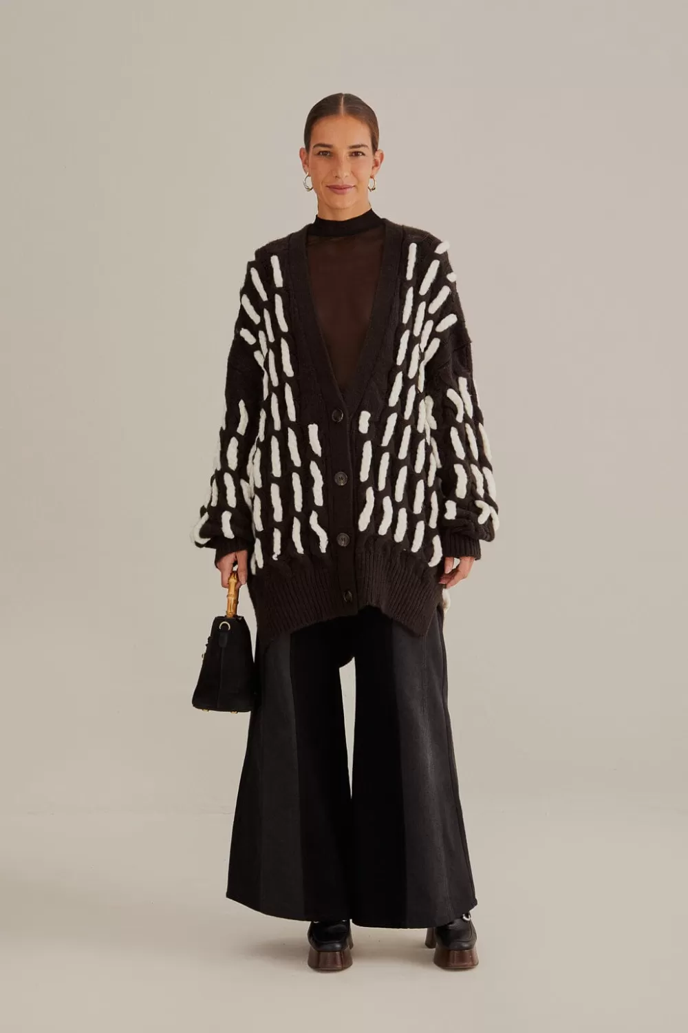 Cardigan en tricot texturé noir et blanc^FARM Rio  Best