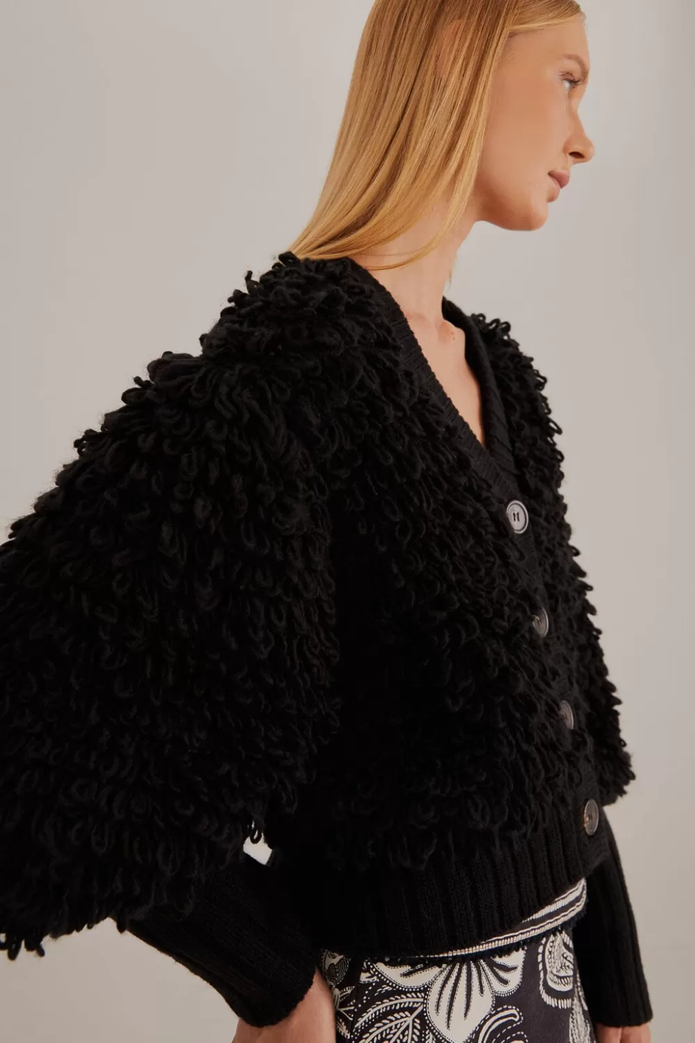Cardigan texturé noir à col en V^FARM Rio  Outlet