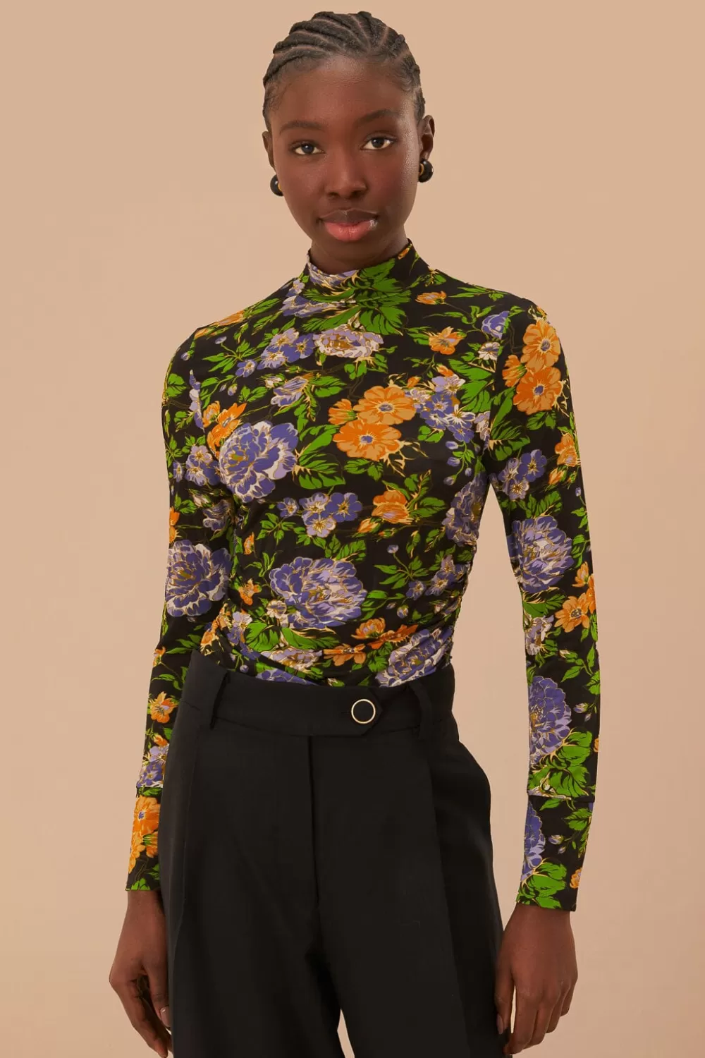Chemisier en jersey noir à fleurs Capri^FARM Rio  Clearance