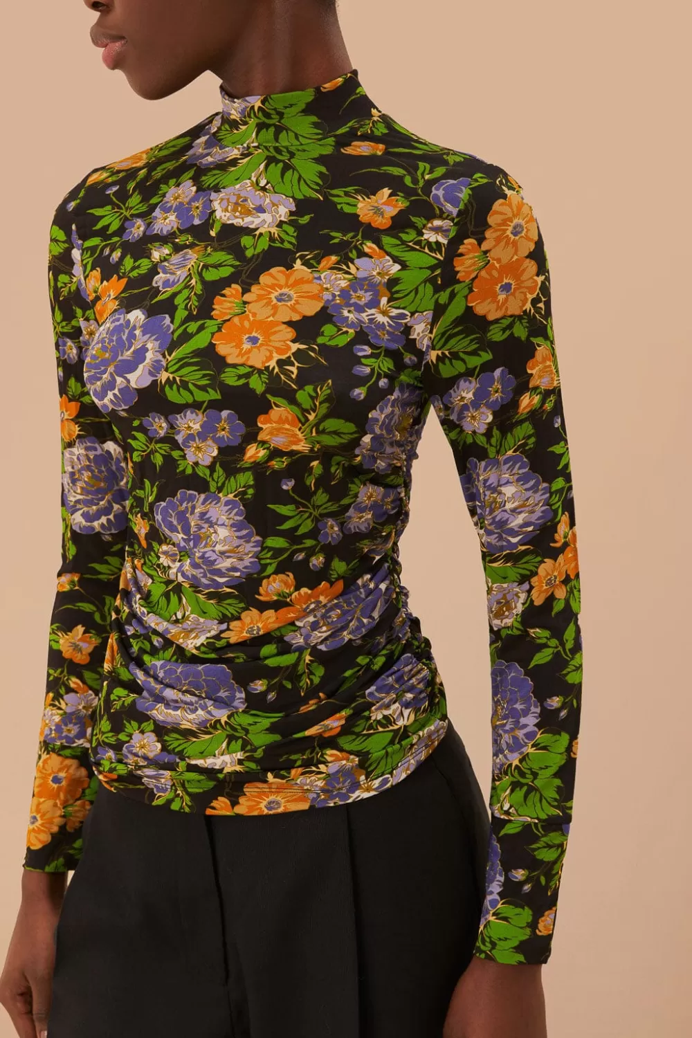 Chemisier en jersey noir à fleurs Capri^FARM Rio  Clearance