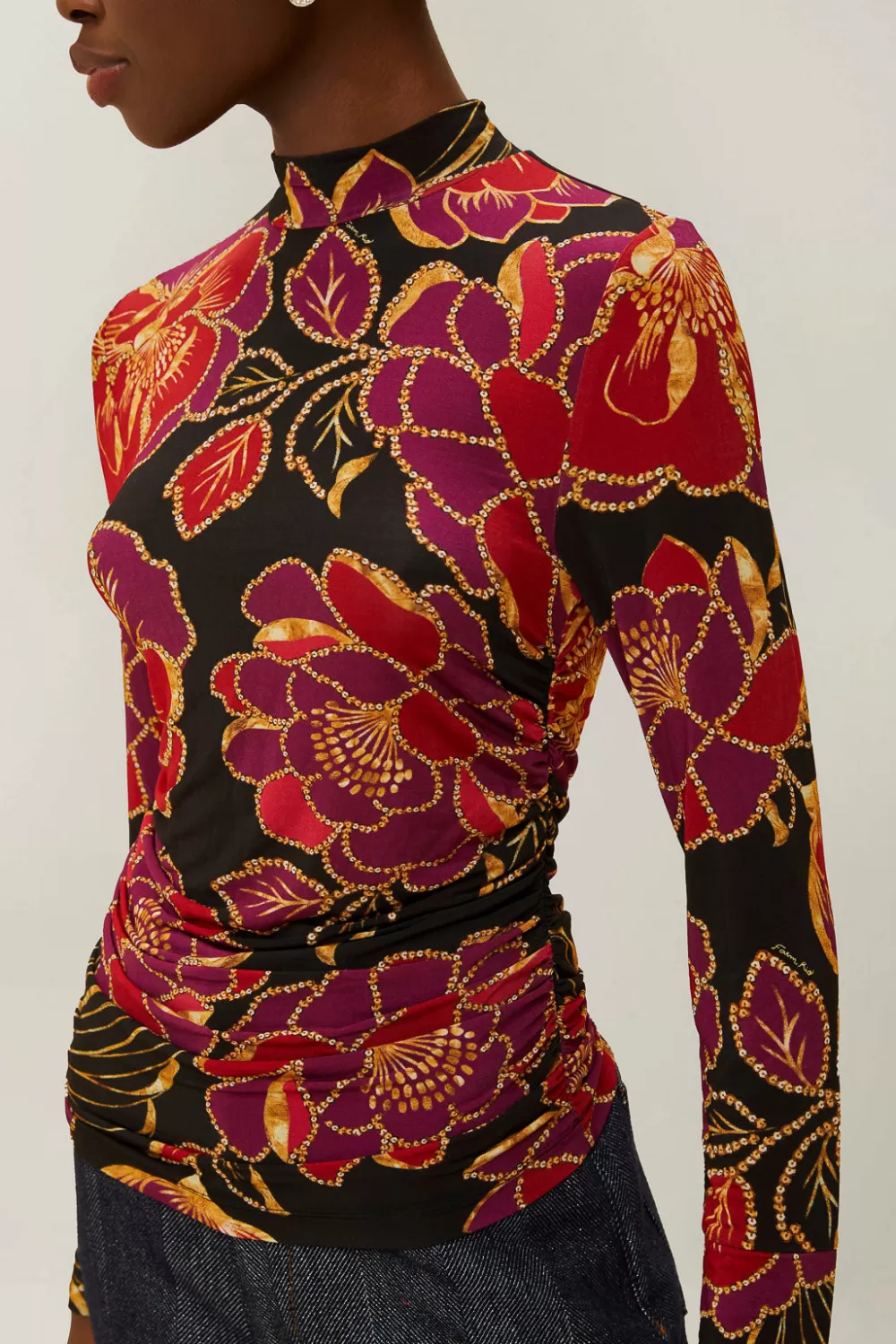 Chemisier en jersey noir brillant Chita^FARM Rio  New