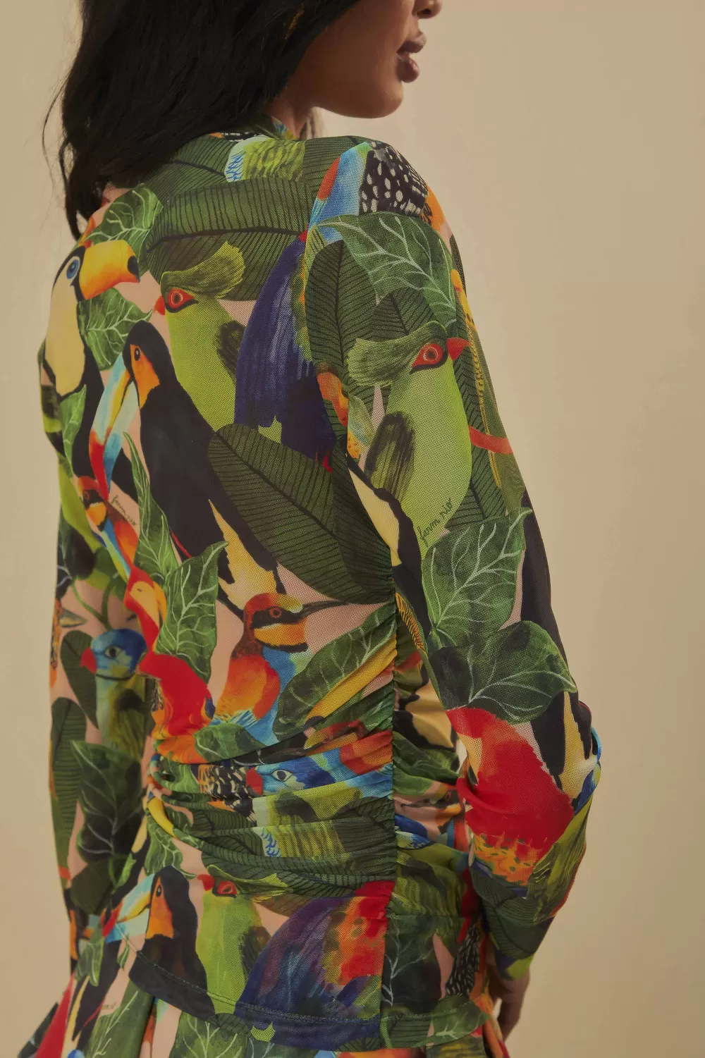 Chemisier en tulle sable feuilles d'oiseau^FARM Rio  Best Sale