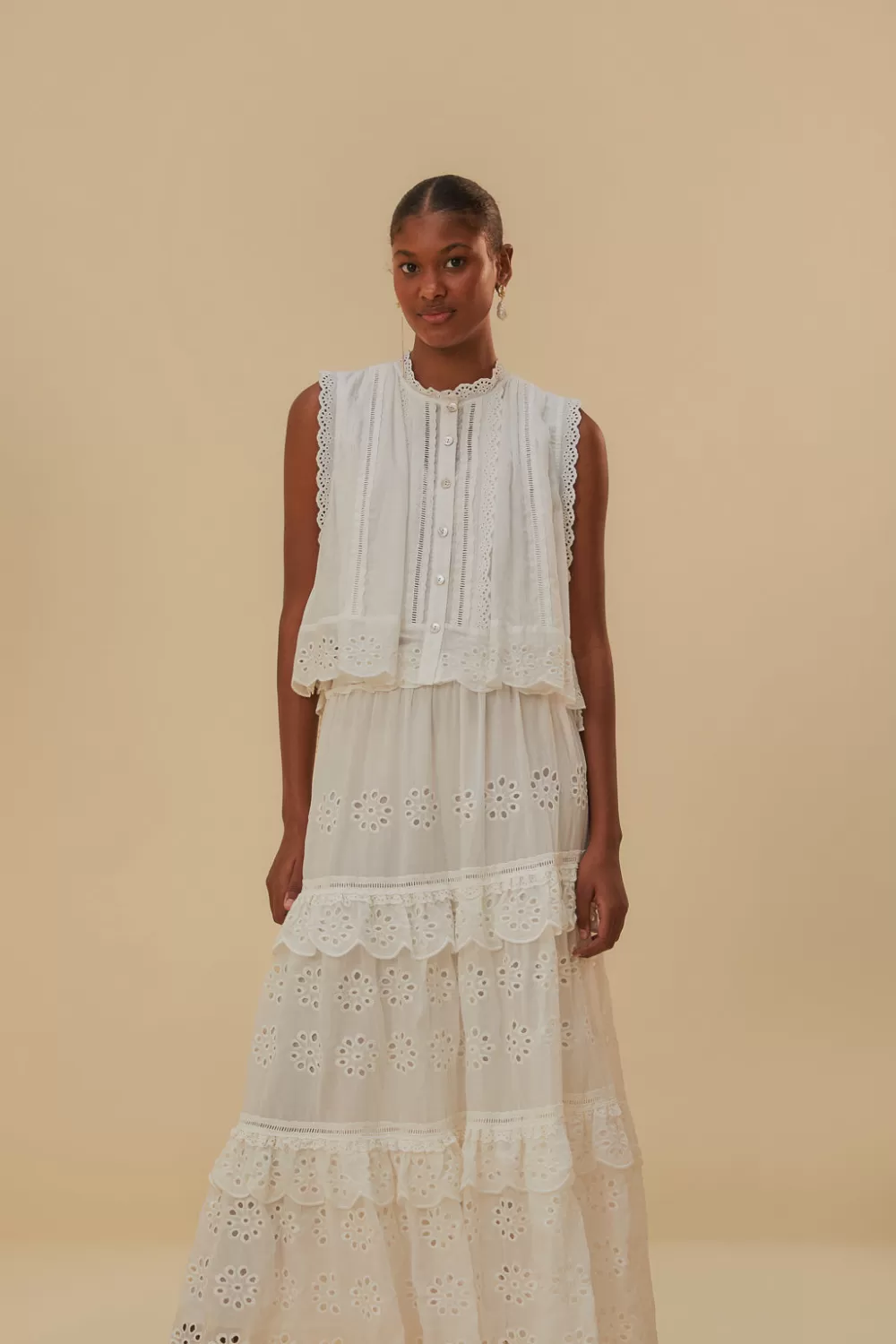 Jupe longue blanc cassé taille basse en coton biologique^FARM Rio  Best Sale