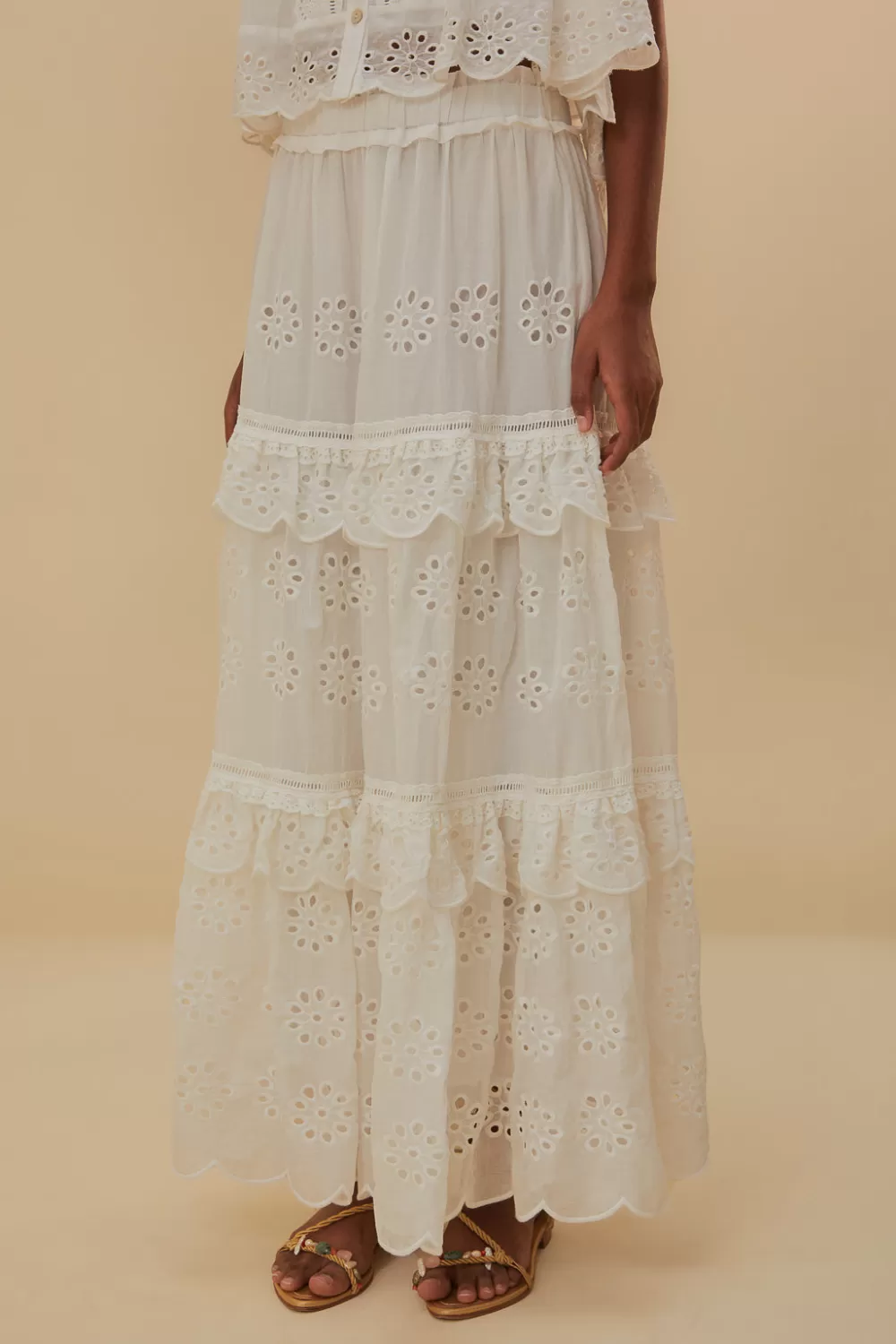 Jupe longue blanc cassé taille basse en coton biologique^FARM Rio  Best Sale