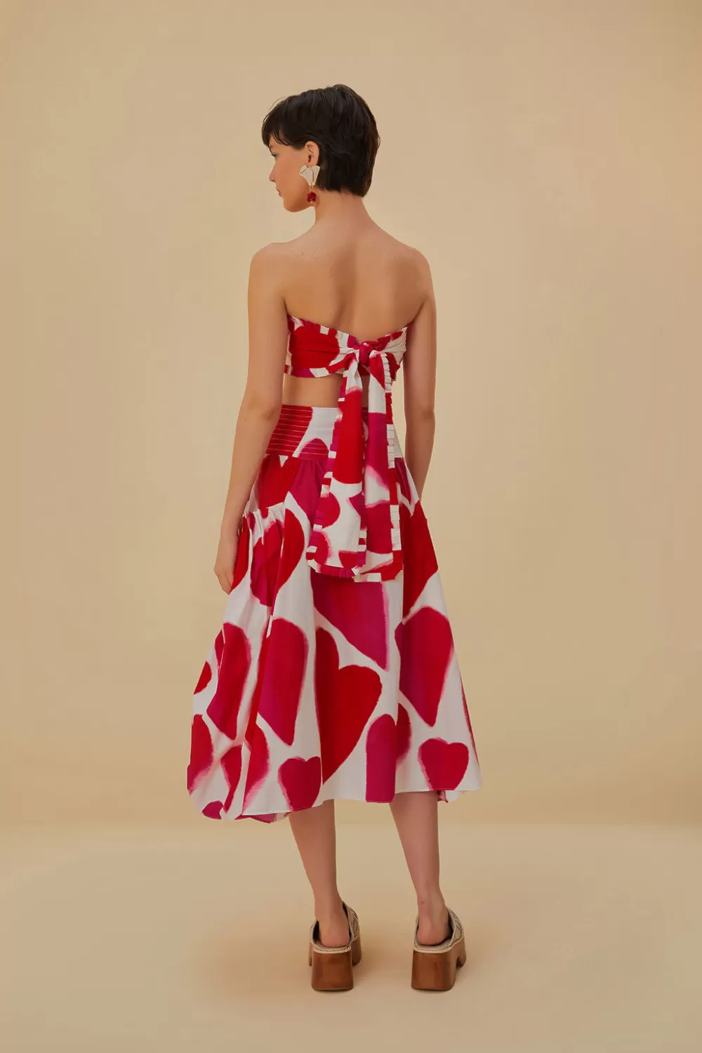 Jupe midi blanc cassé à cœurs peints^FARM Rio  Outlet