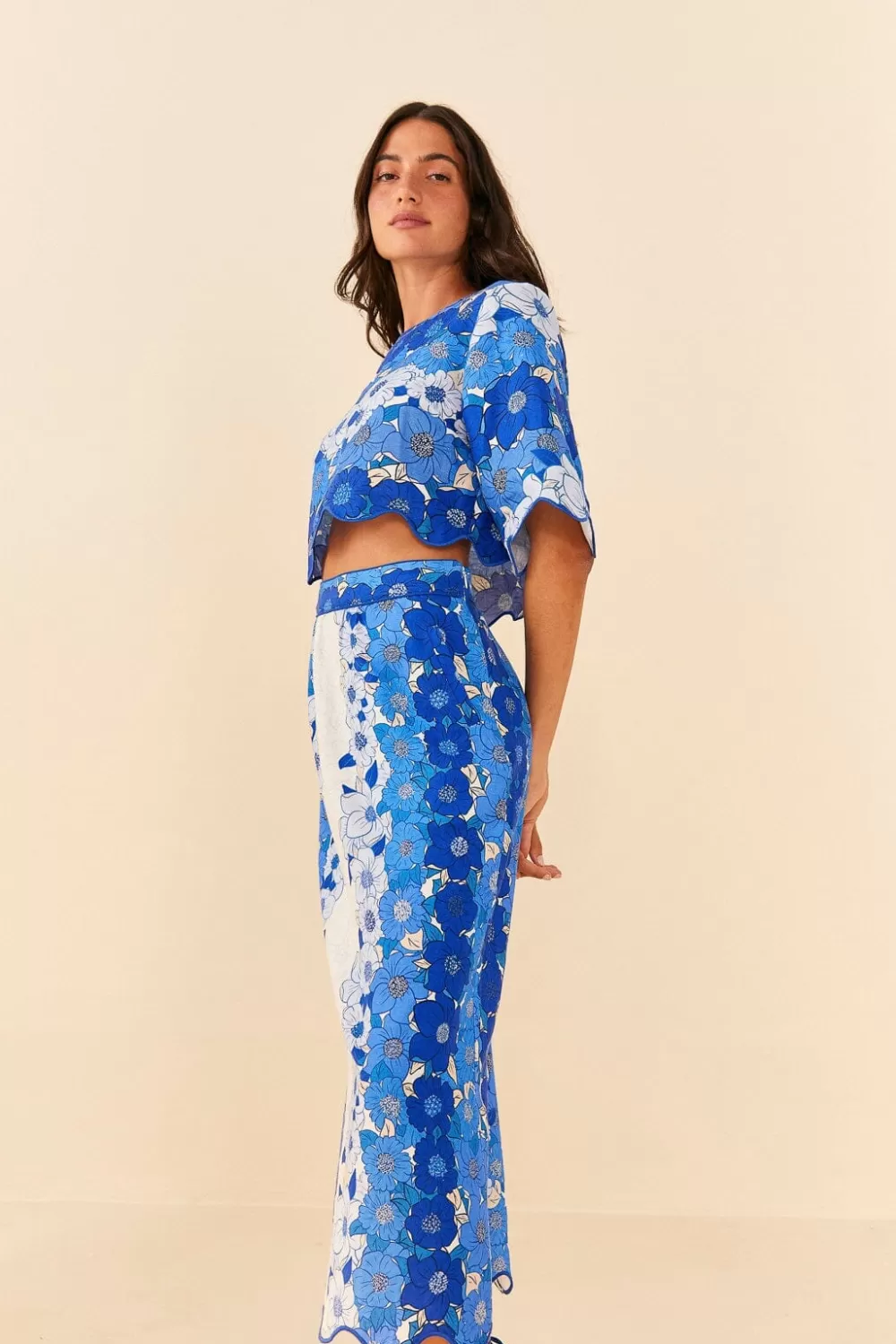 Jupe midi bleue à rayures et fleurs^FARM Rio  Fashion