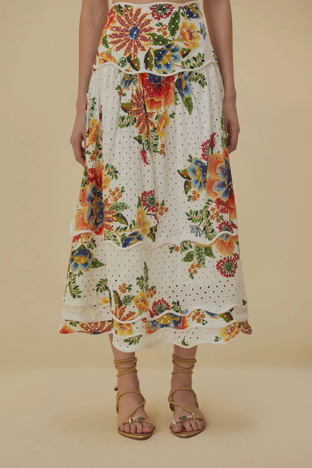 Jupe midi Delicate Garden blanc cassé^FARM Rio  Fashion