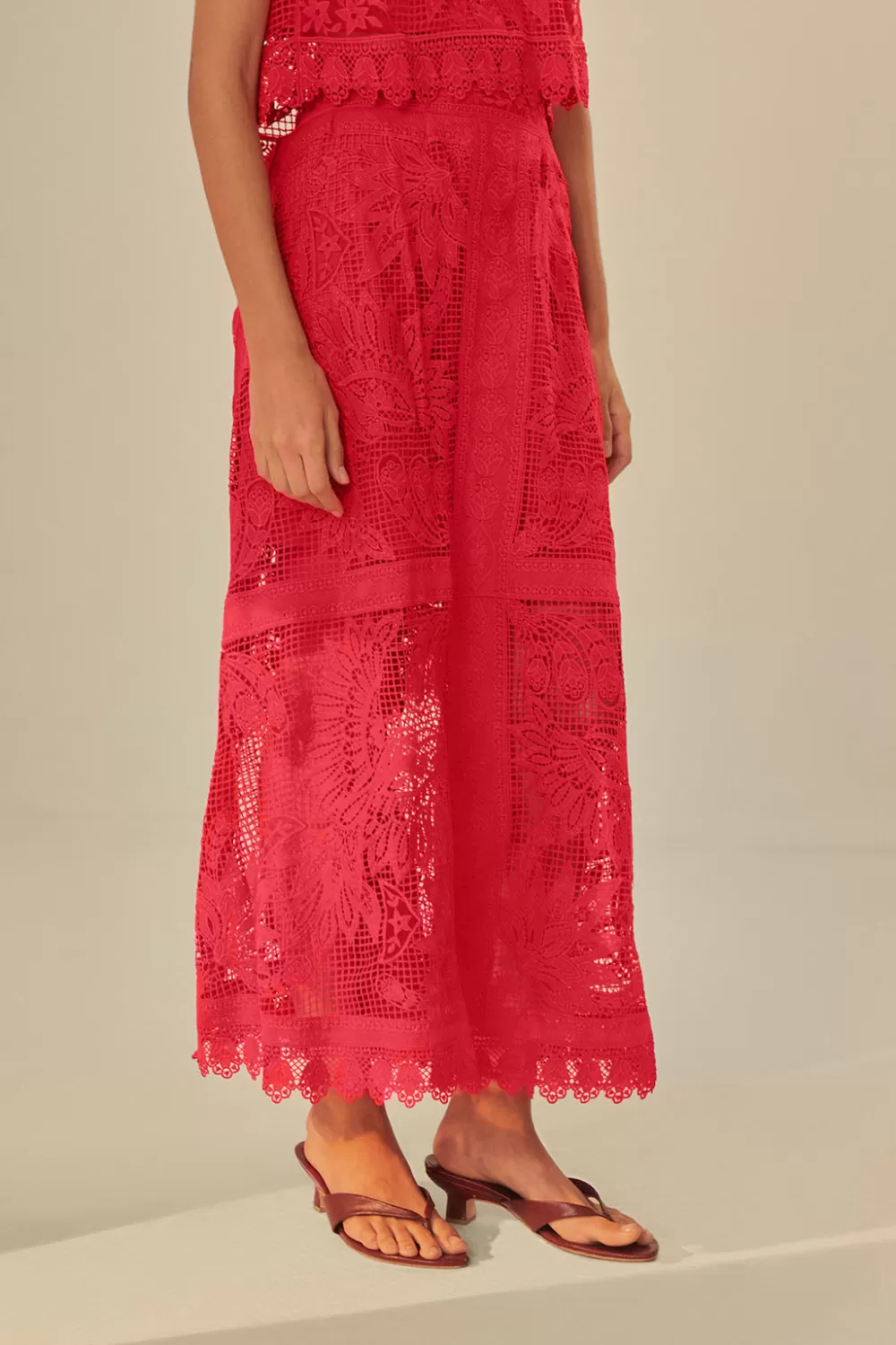 Jupe midi en guipure toucan rouge^FARM Rio  Clearance