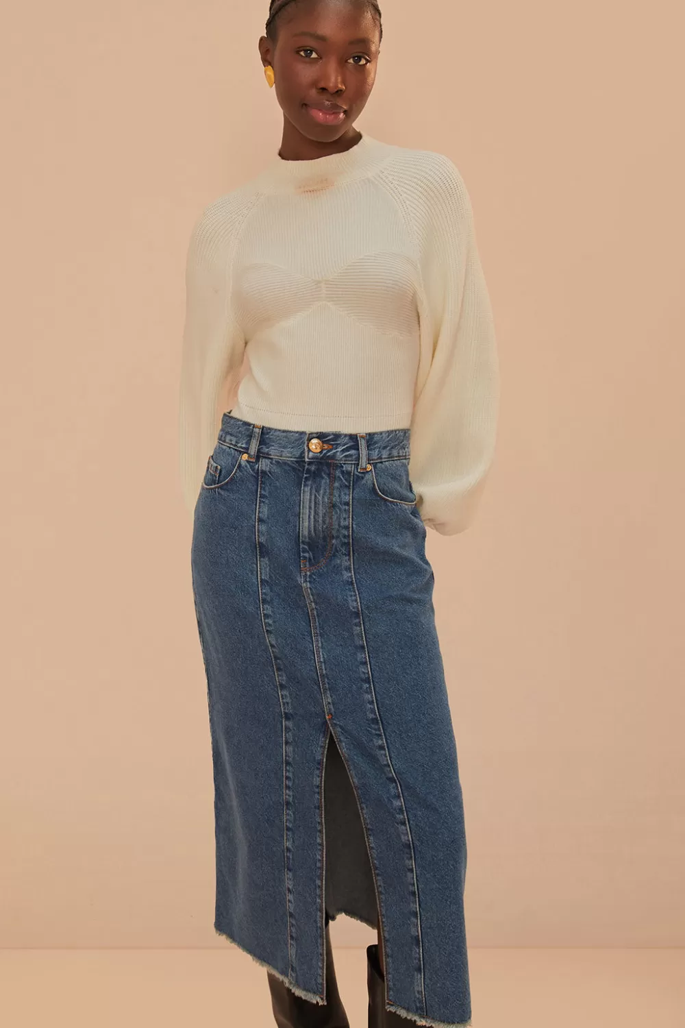 Jupe mi-longue taille basse en jean^FARM Rio  New