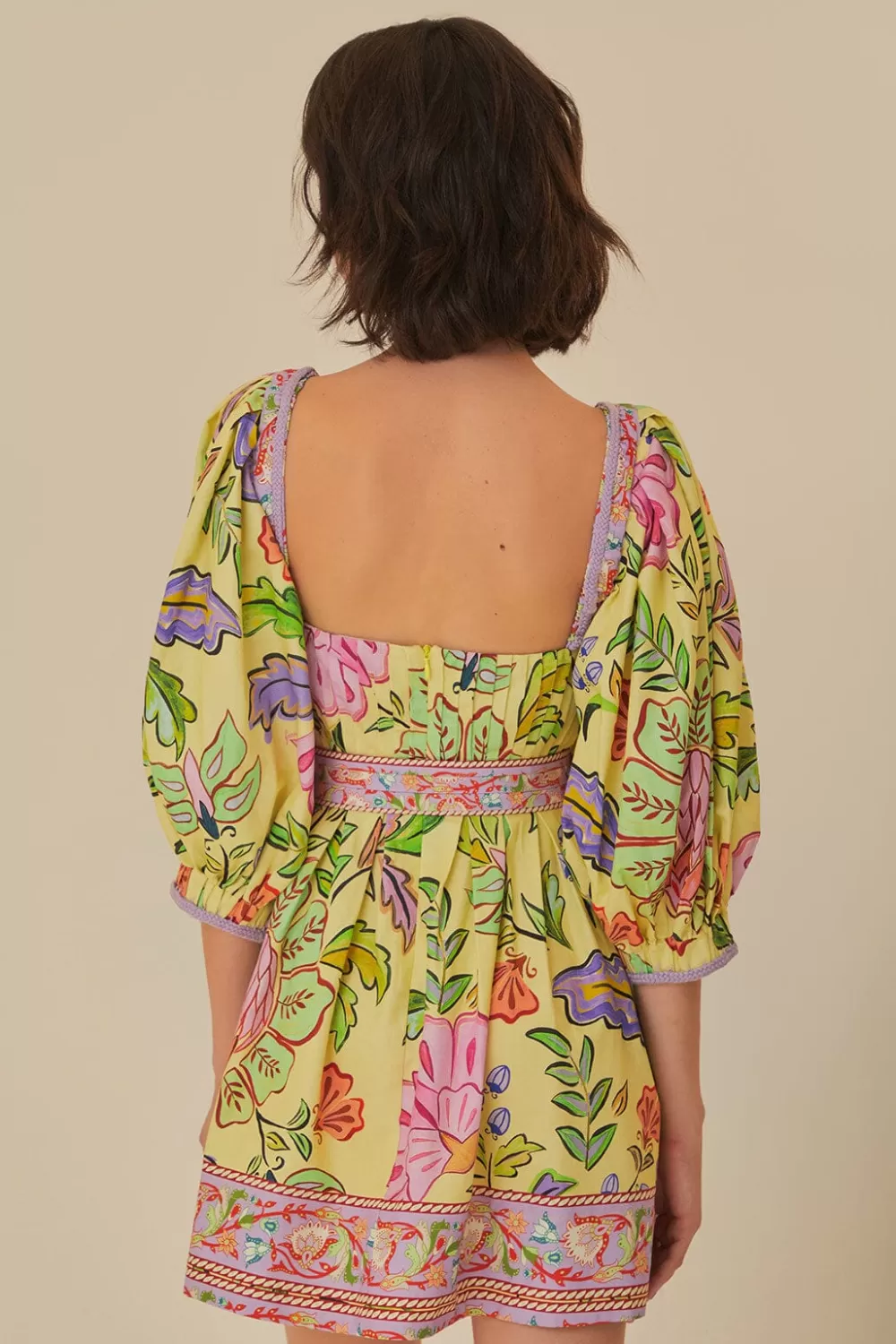 Mini-robe à manches courtes avec imprimé floral et insectes jaunes^FARM Rio  Flash Sale