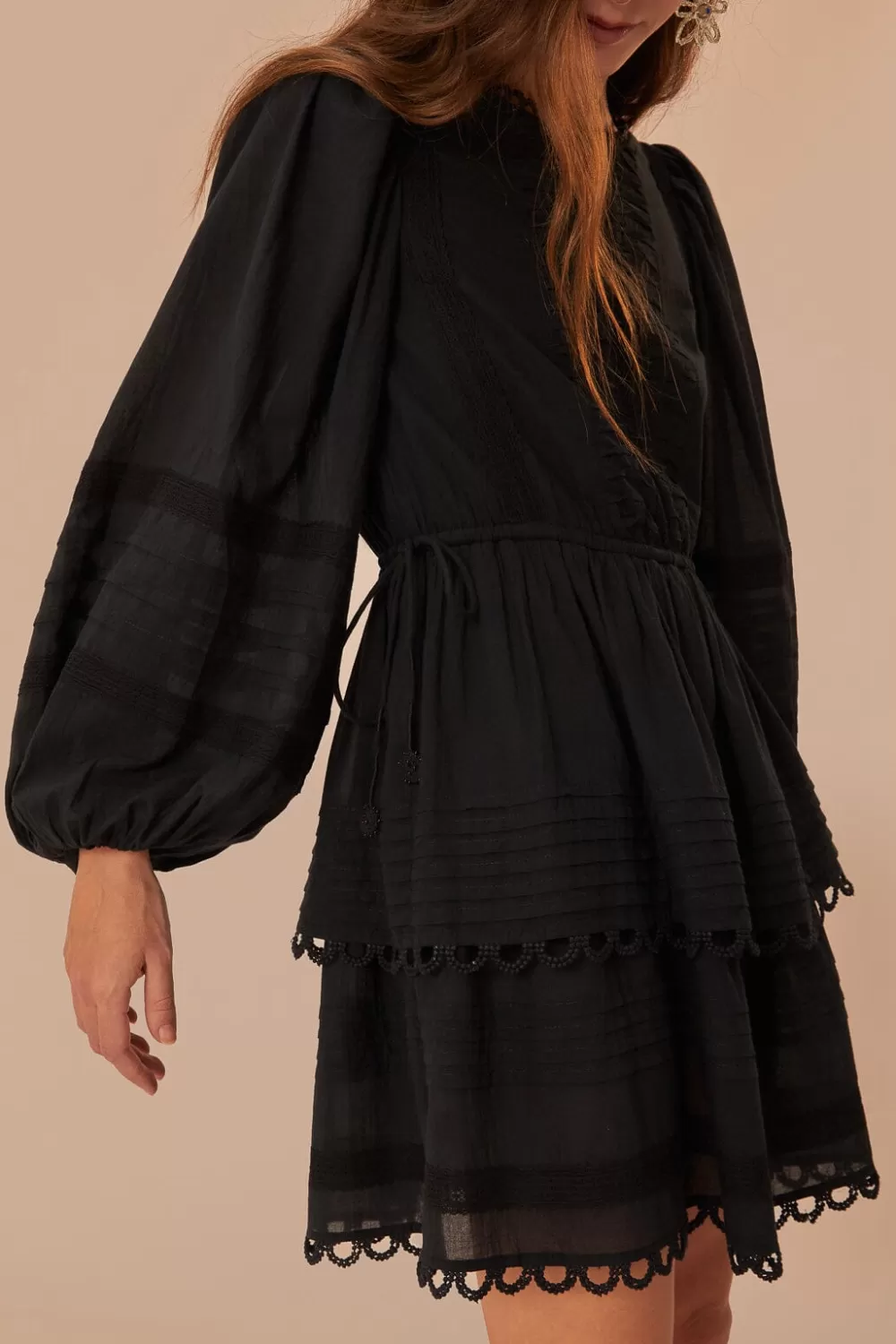 Mini-robe à manches longues en dentelle noire^FARM Rio  Sale