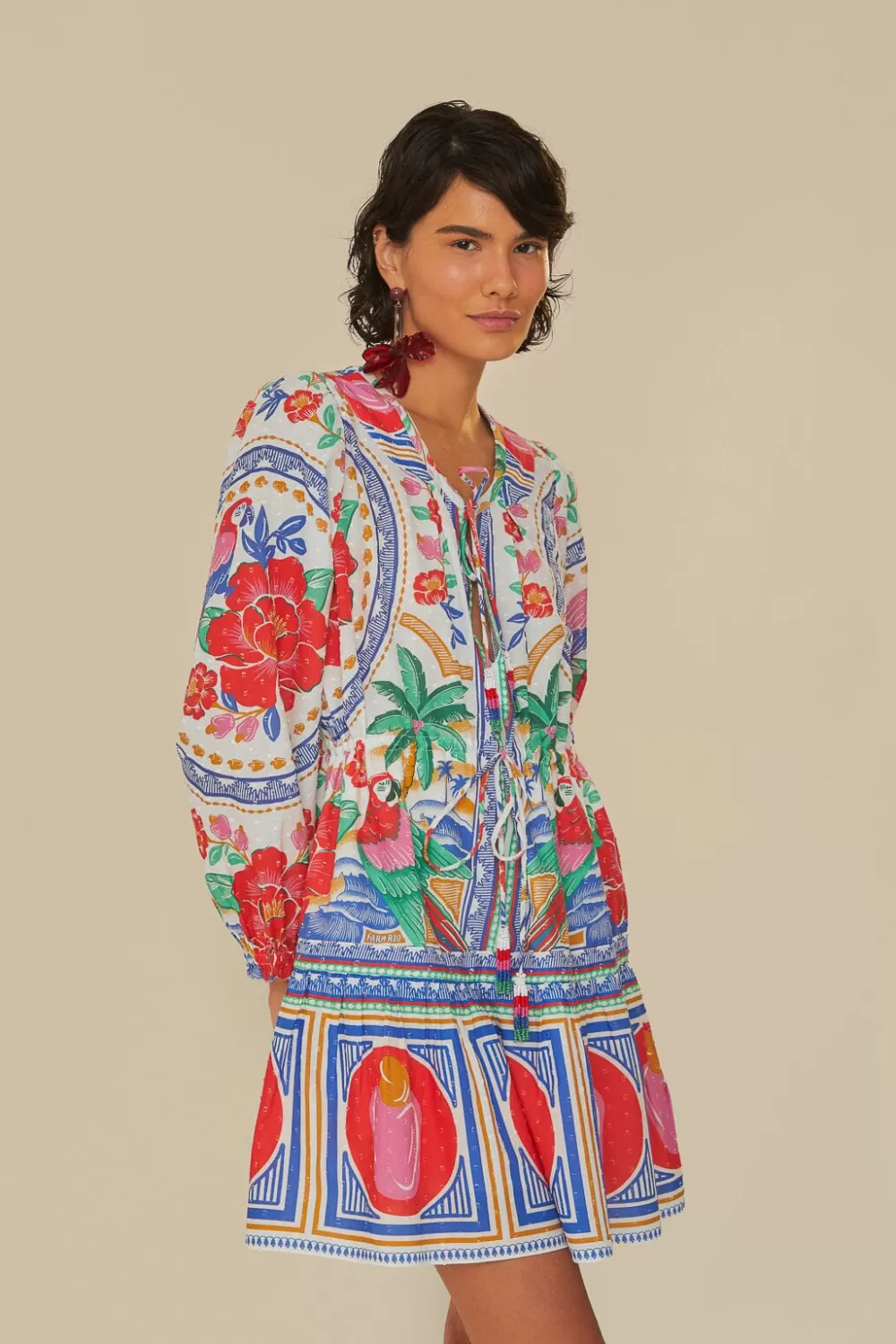 Mini-robe de plage à fleurs blanc cassé^FARM Rio  Fashion