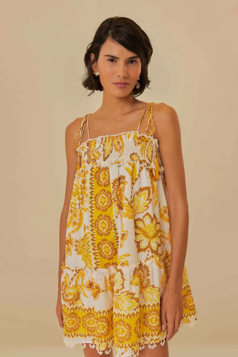 Mini-robe fleurie Aura blanc cassé^FARM Rio  Shop