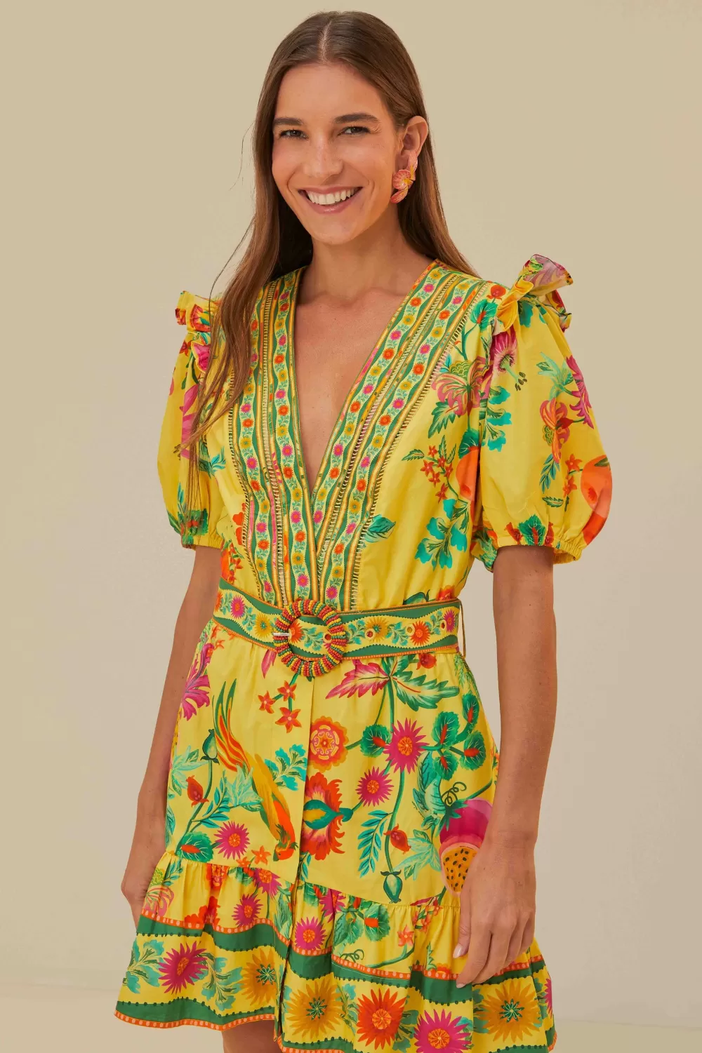 Mini-robe jaune en coton biologique Delicate Fruit Garden^FARM Rio  New
