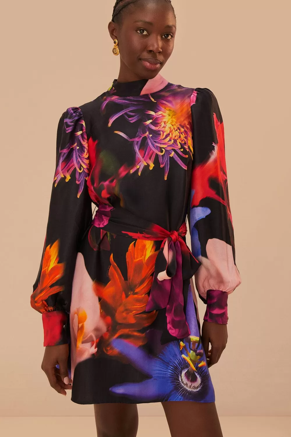 Mini-robe noire à fleurs floues^FARM Rio  Online
