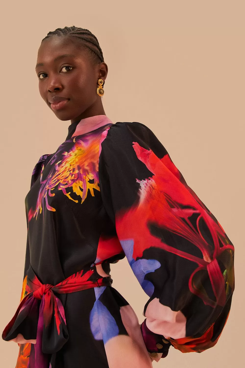Mini-robe noire à fleurs floues^FARM Rio  Online
