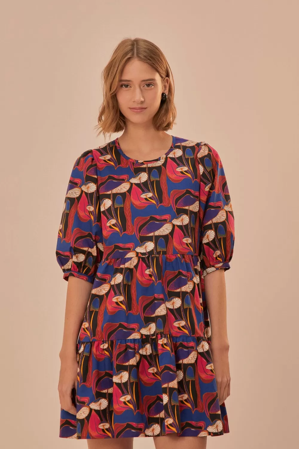 Mini-robe noire à manches bouffantes et champignons sauvages^FARM Rio  Clearance