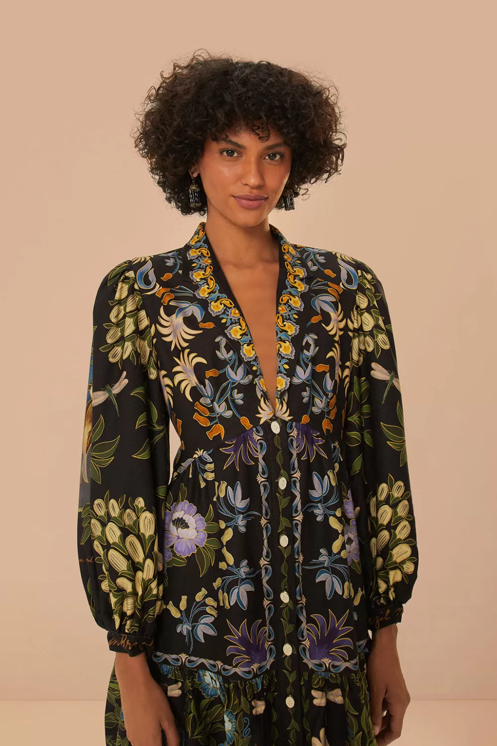 Mini-robe noire à manches longues Winter Garden^FARM Rio  Clearance