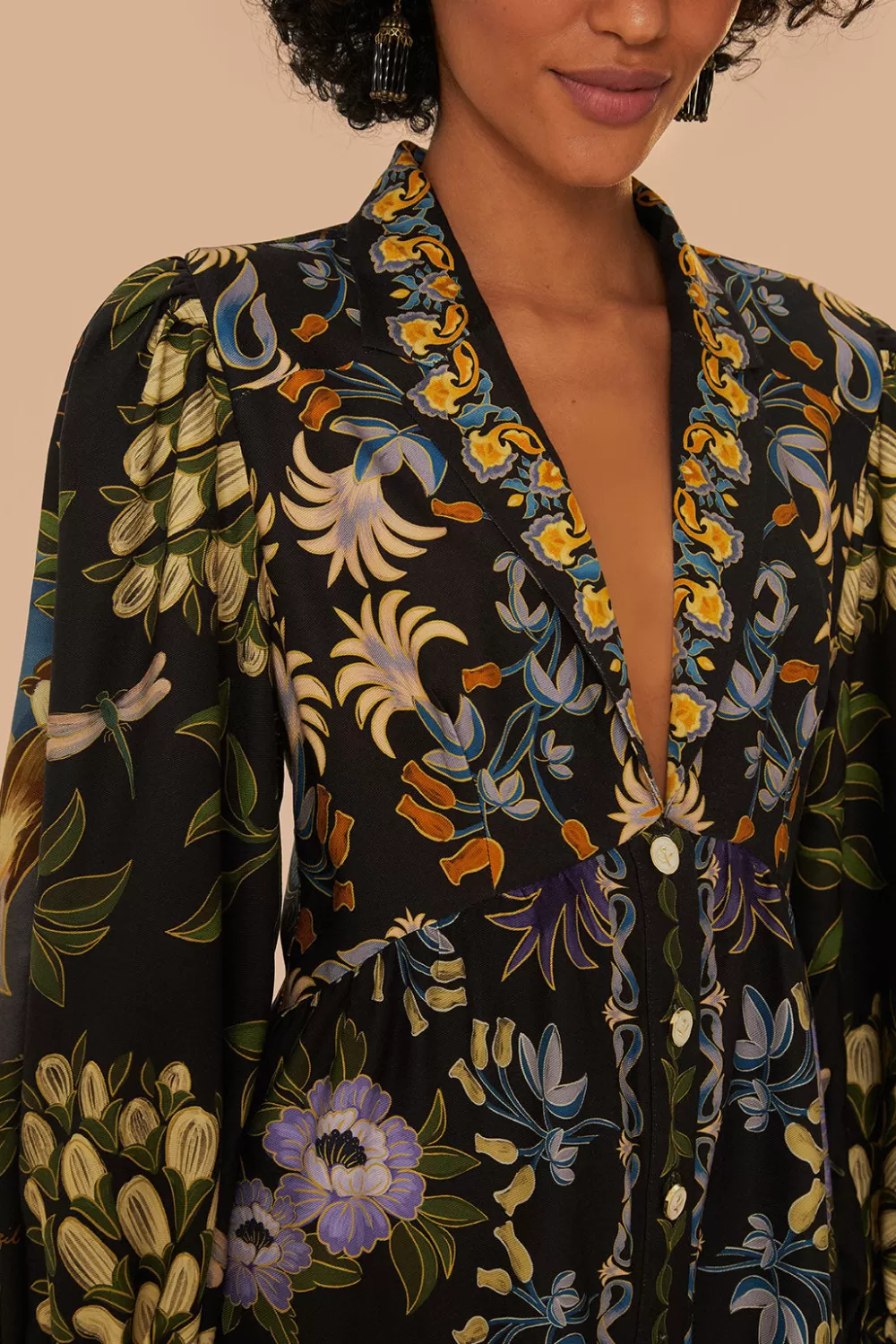 Mini-robe noire à manches longues Winter Garden^FARM Rio  Clearance