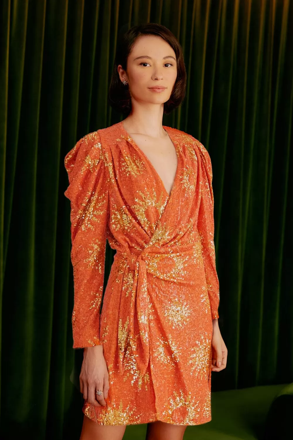 Mini-robe orange à manches longues et sequins Sunny Mood^FARM Rio  Store