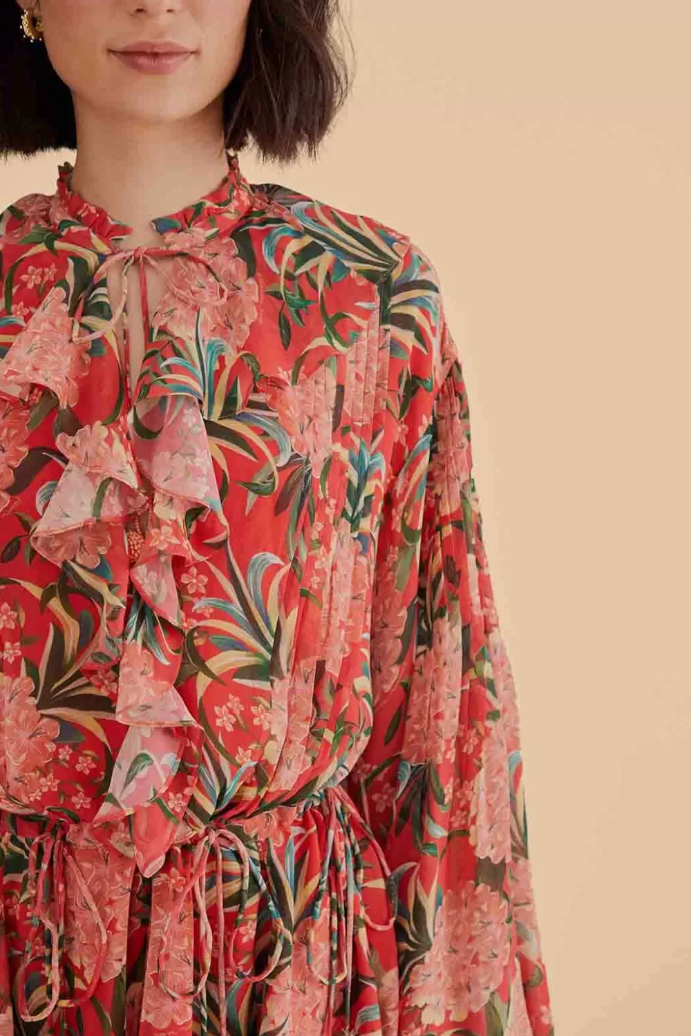Mini-robe rouge à col en V Pineapple Bloom^FARM Rio  Store