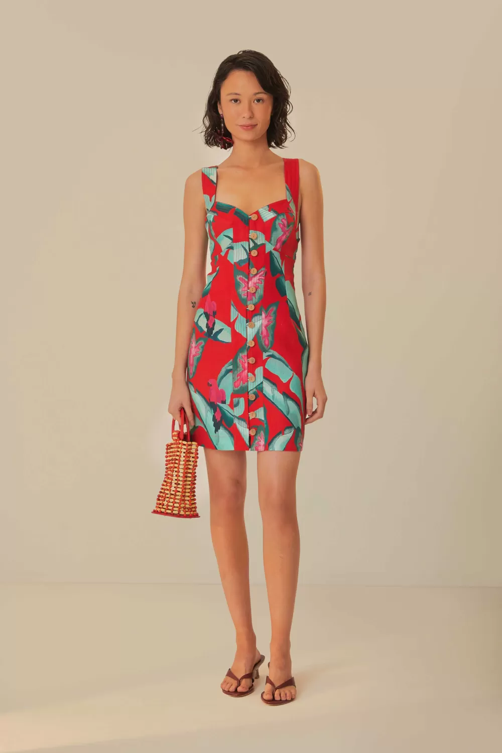 Mini-robe rouge à feuillage d'été^FARM Rio  Discount