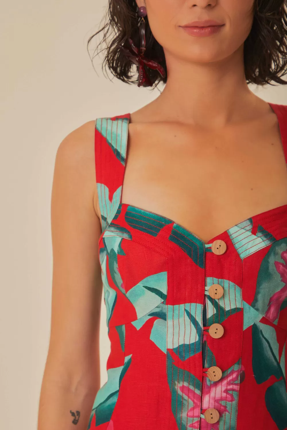 Mini-robe rouge à feuillage d'été^FARM Rio  Discount