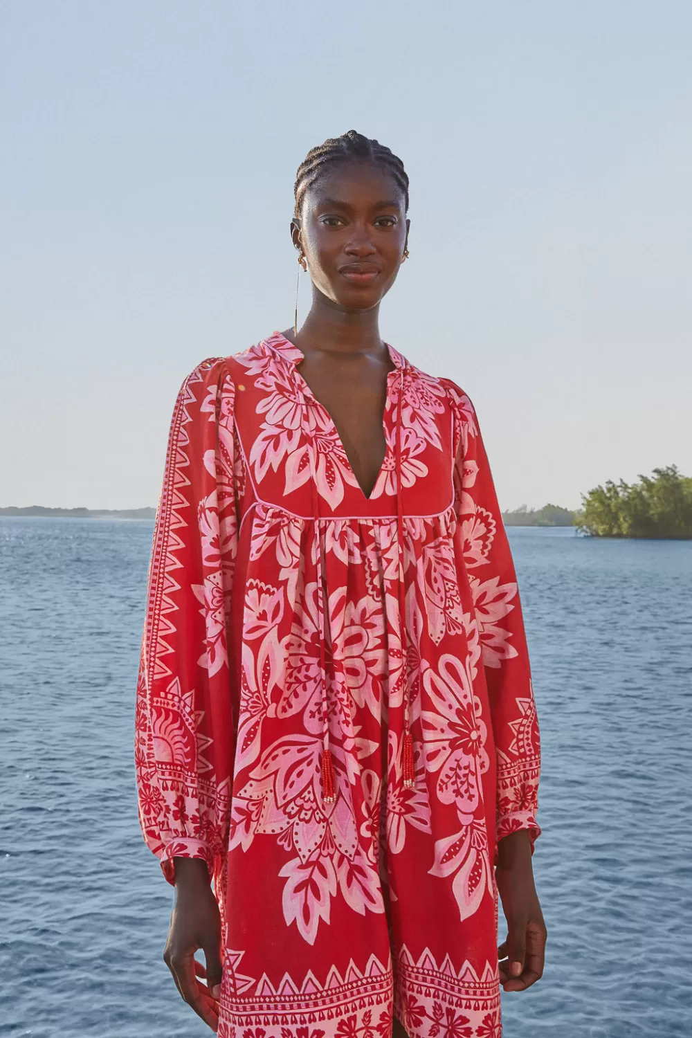 Mini-robe rouge à manches longues Flora Tapestry^FARM Rio  Online