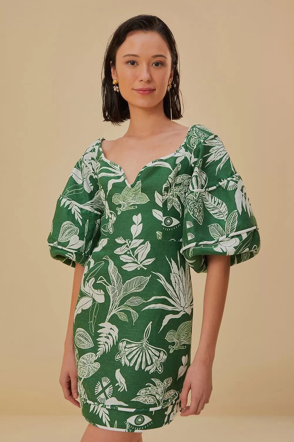 Mini-robe verte à manches courtes Forest Soul^FARM Rio  Store