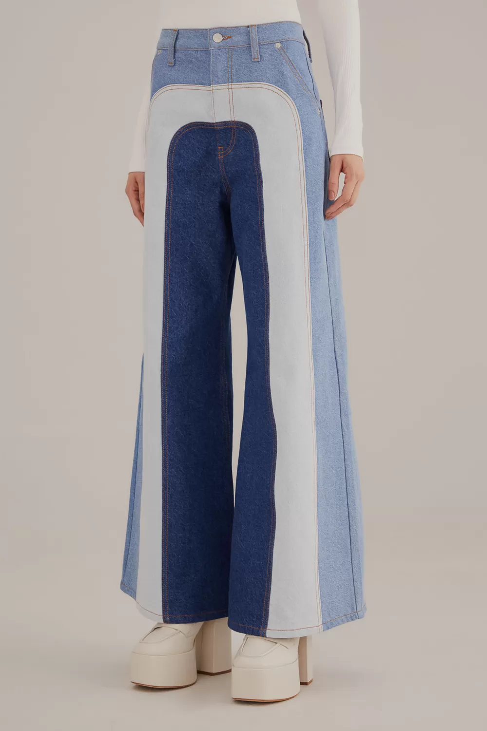 Pantalon large en denim patchwork^FARM Rio  Clearance