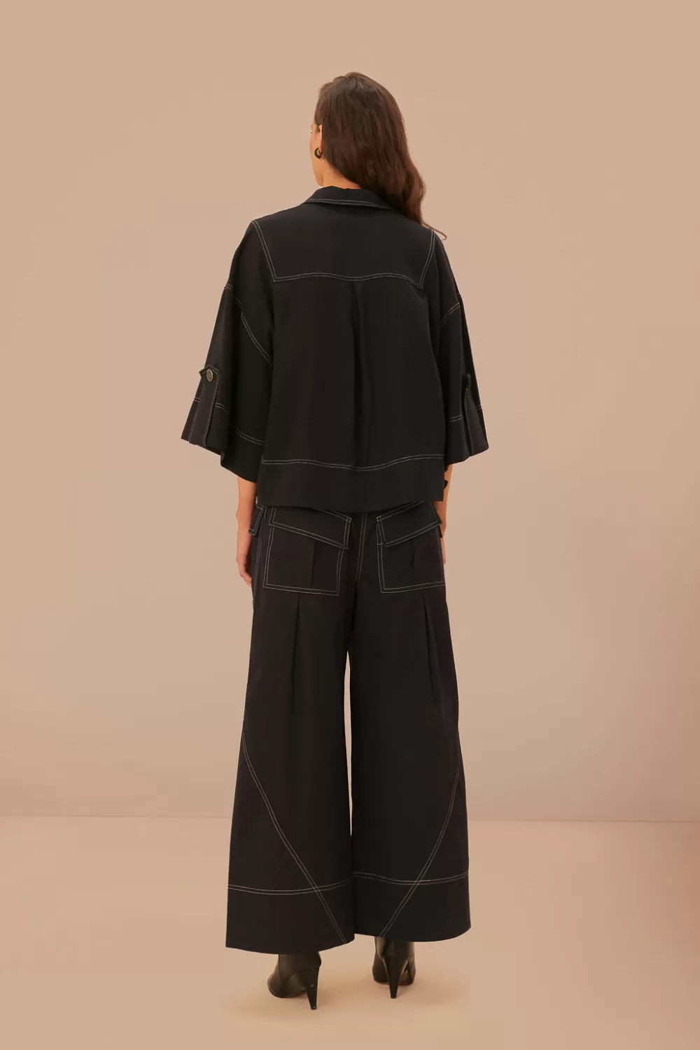 Pantalon noir taille basse surpiqué^FARM Rio  Best Sale