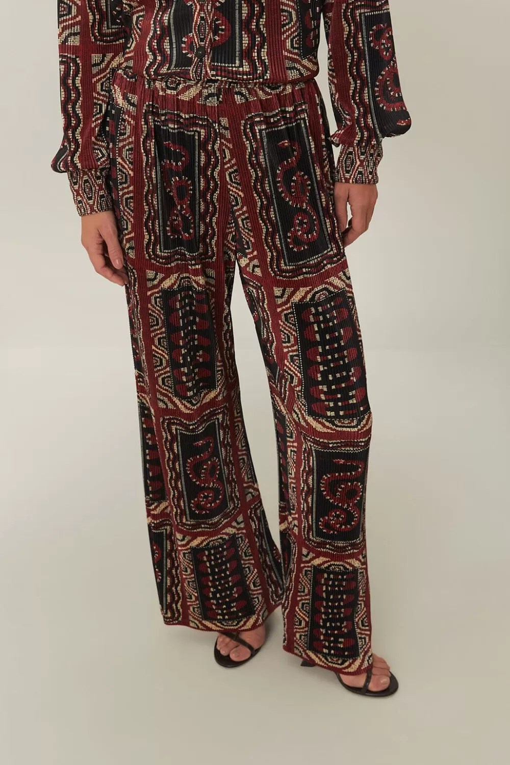 Pantalon plissé avec foulards en serpent noir^FARM Rio  Sale