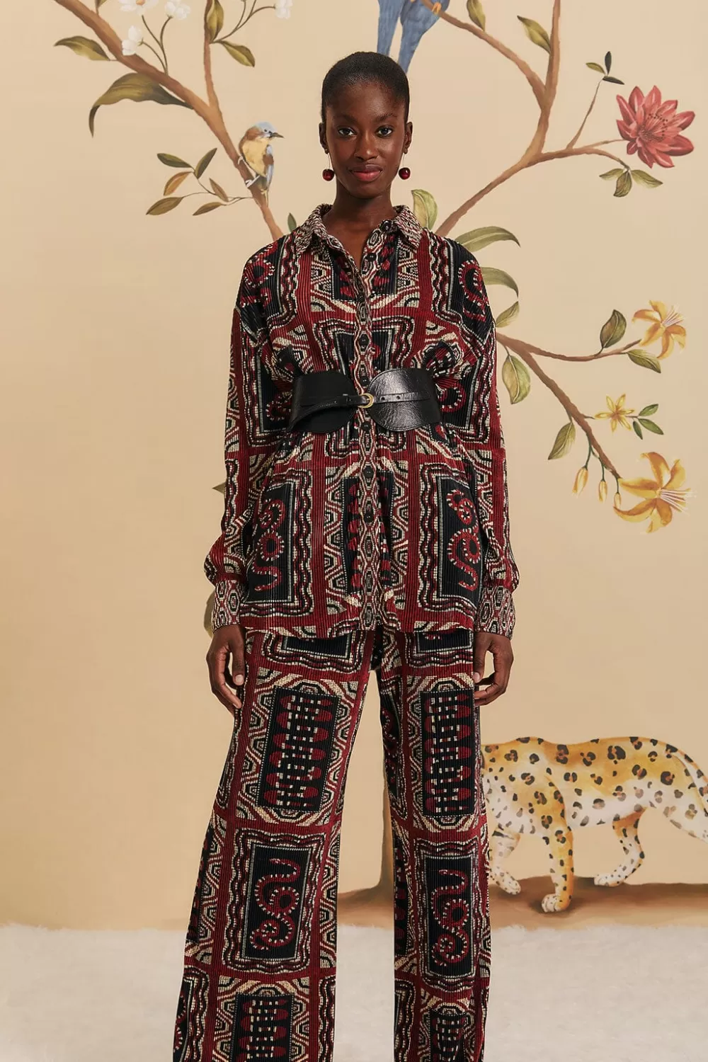 Pantalon plissé avec foulards en serpent noir^FARM Rio  Sale