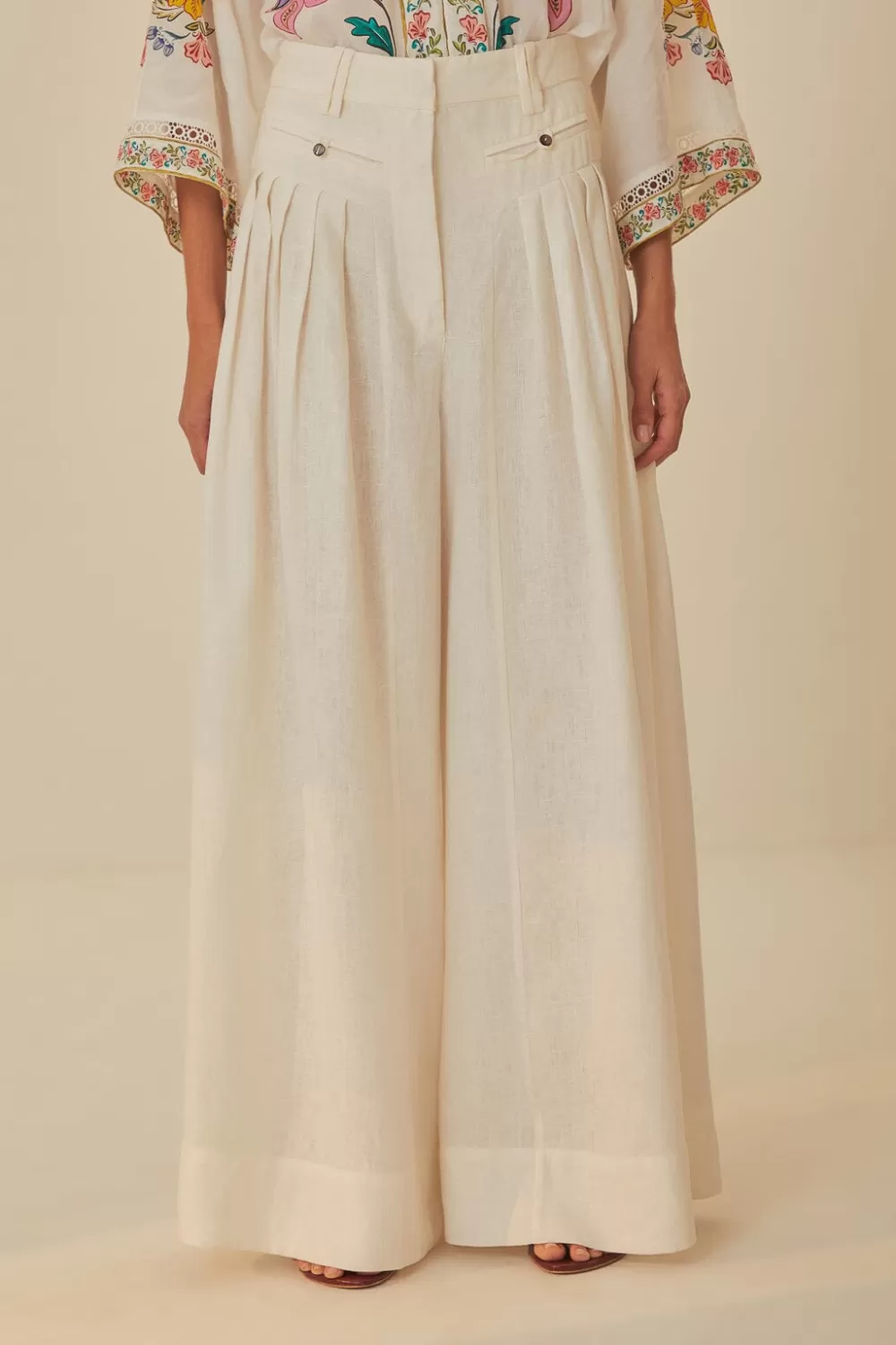 Pantalon plissé en lin de qualité supérieure Euroflax™ blanc^FARM Rio  Shop