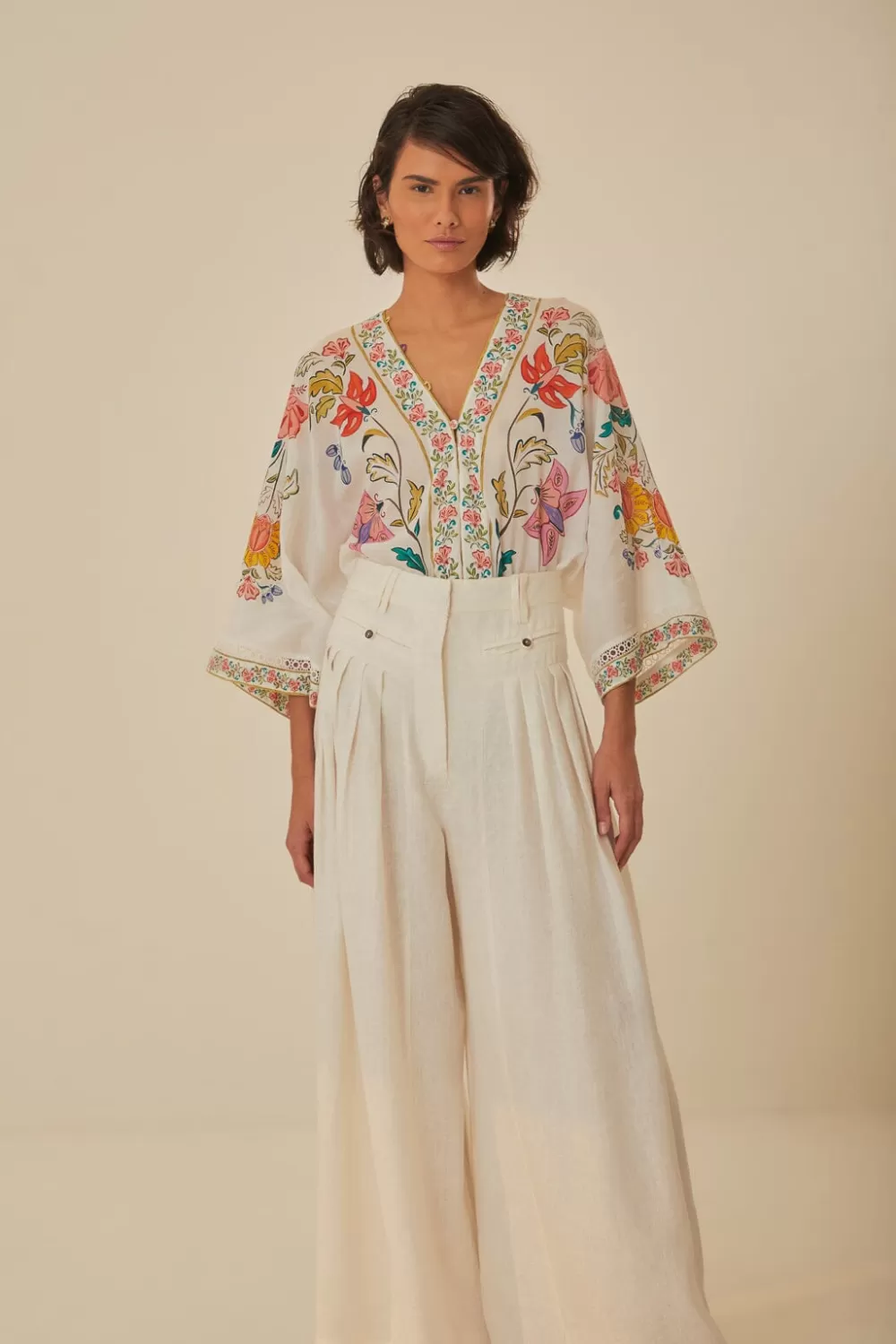 Pantalon plissé en lin de qualité supérieure Euroflax™ blanc^FARM Rio  Shop