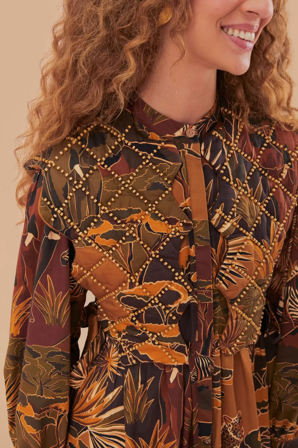 Robe courte à empiècement matelassé caramel Savana Dream^FARM Rio  New