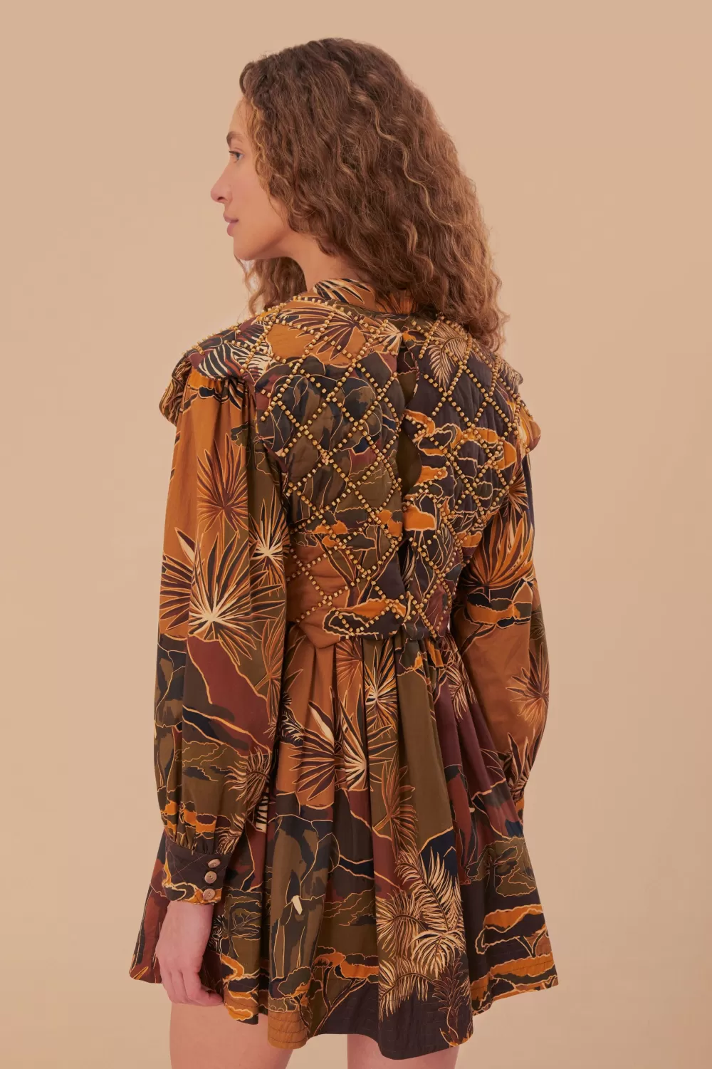 Robe courte à empiècement matelassé caramel Savana Dream^FARM Rio  New