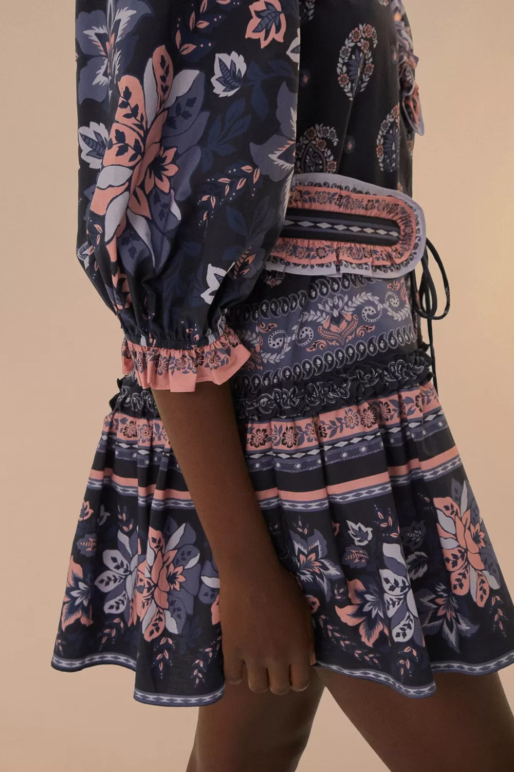 Robe courte à manches courtes bleue Ayla^FARM Rio  Best Sale