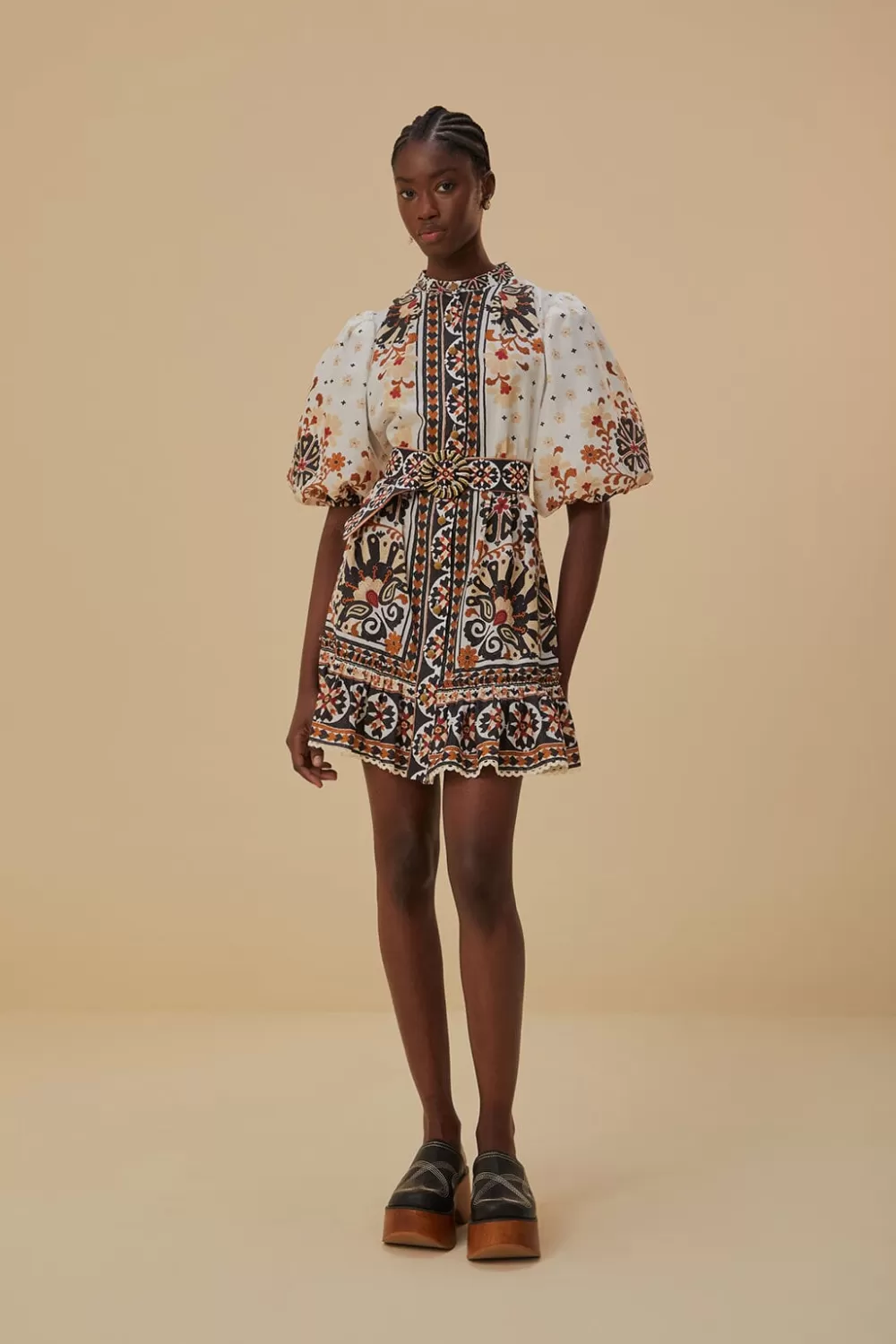 Robe courte blanc cassé à tapisserie éventail de fleurs^FARM Rio  Clearance