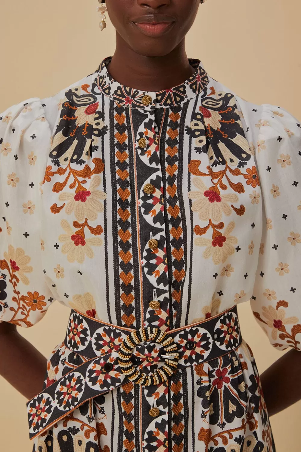 Robe courte blanc cassé à tapisserie éventail de fleurs^FARM Rio  Clearance