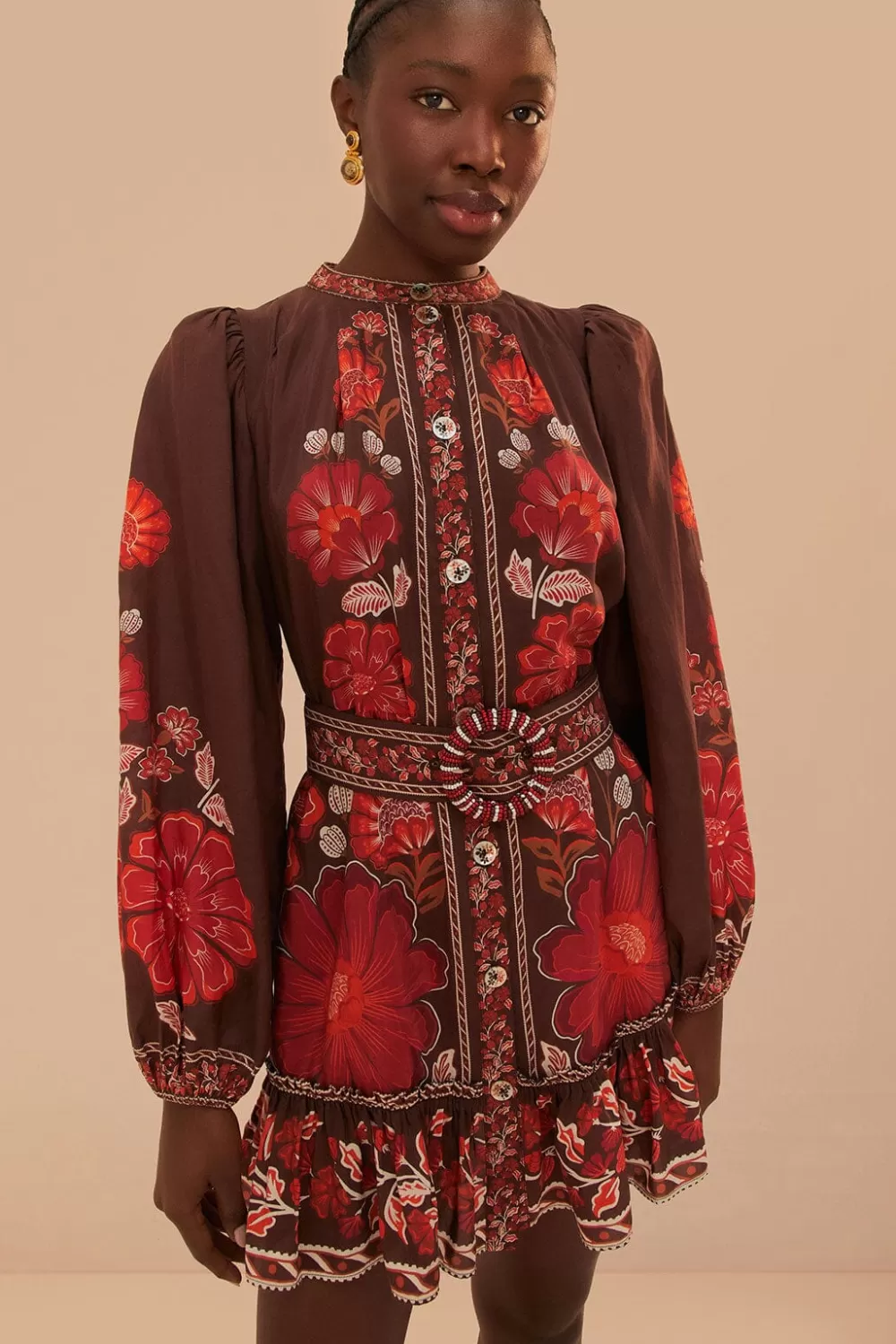 Robe courte en tapisserie Gigi marron^FARM Rio  New