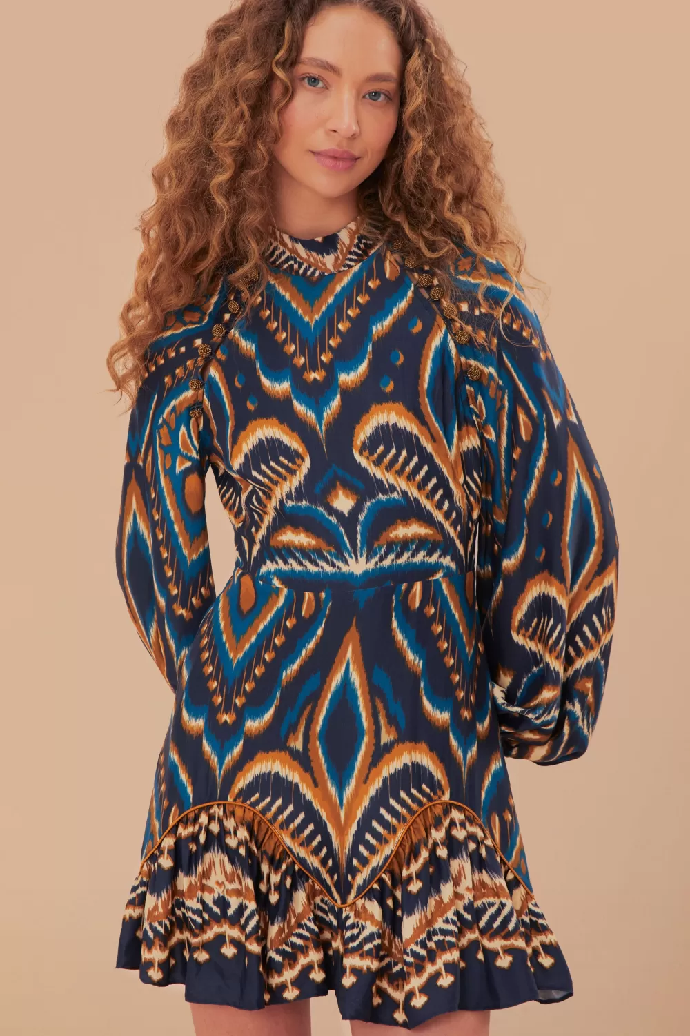 Robe courte en viscose LENZING™ ECOVERO™ Ikat bleu ananas^FARM Rio  Flash Sale