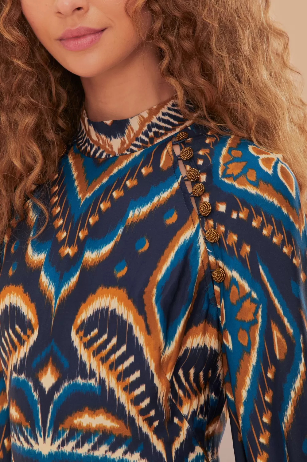 Robe courte en viscose LENZING™ ECOVERO™ Ikat bleu ananas^FARM Rio  Flash Sale