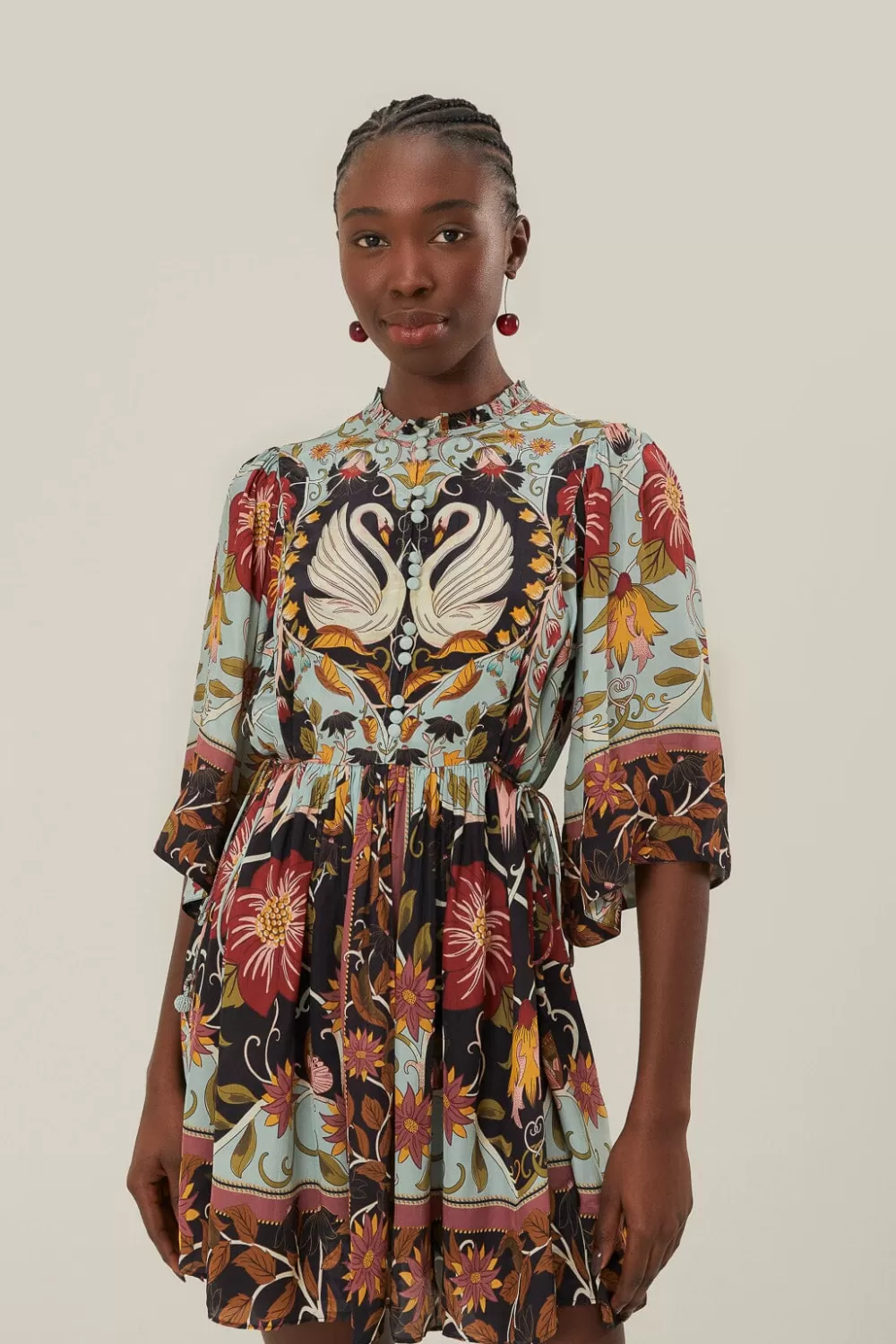 Robe courte fluide à manches courtes bleue^FARM Rio  Cheap