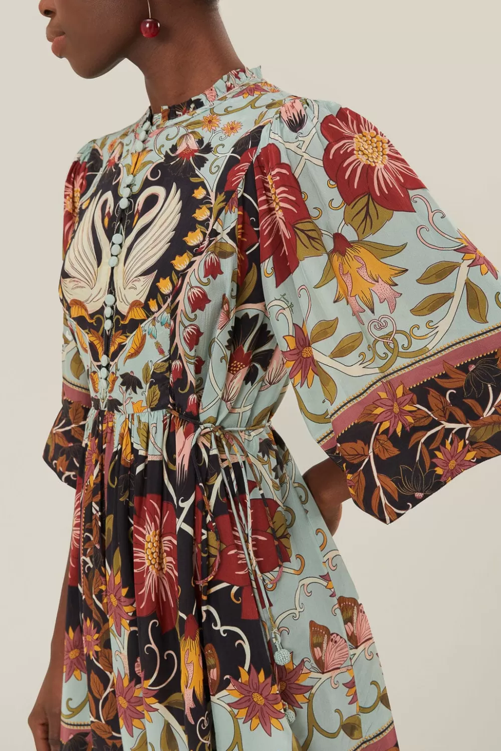 Robe courte fluide à manches courtes bleue^FARM Rio  Cheap