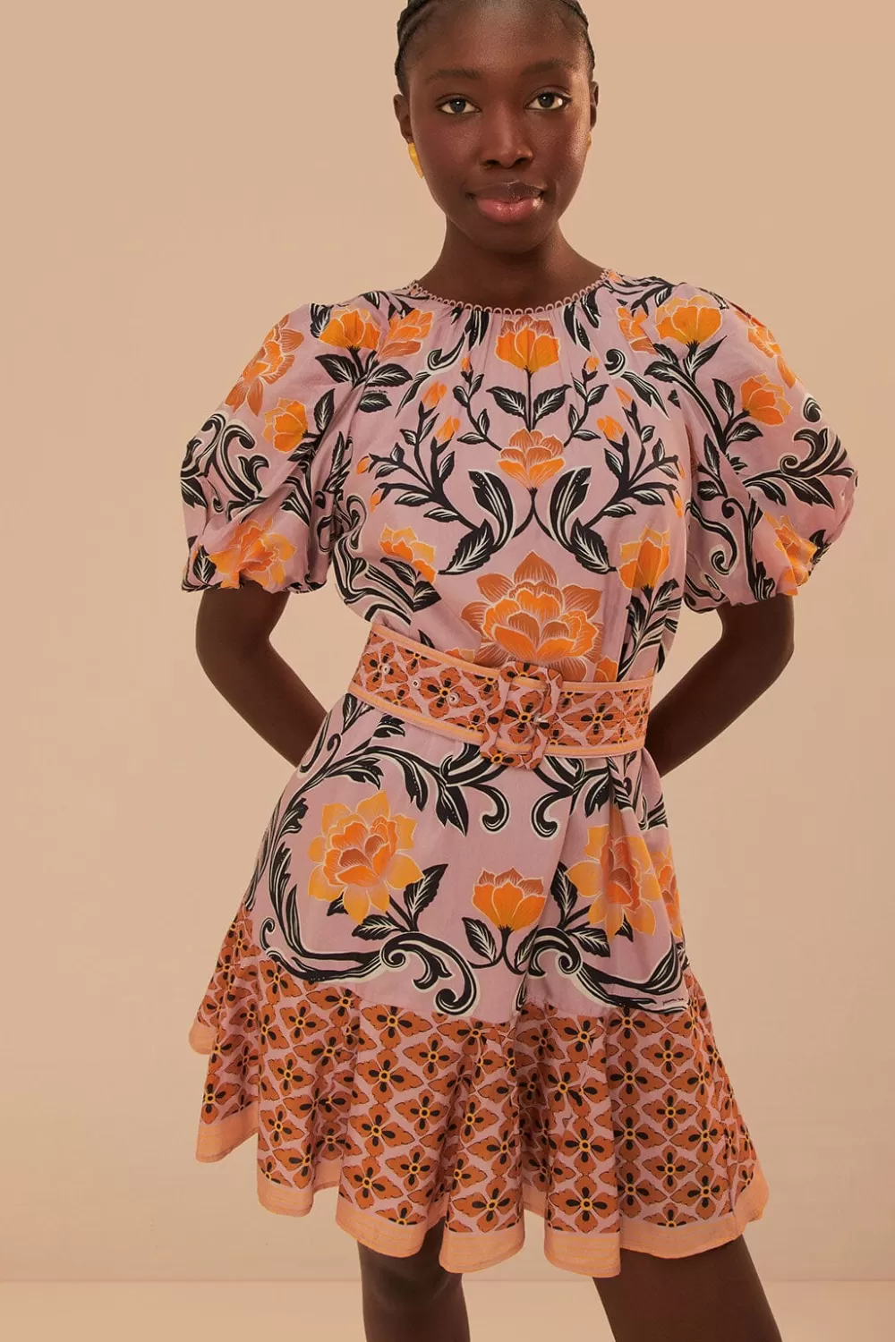 Robe courte lilas à imprimé floral arabesque^FARM Rio  Outlet