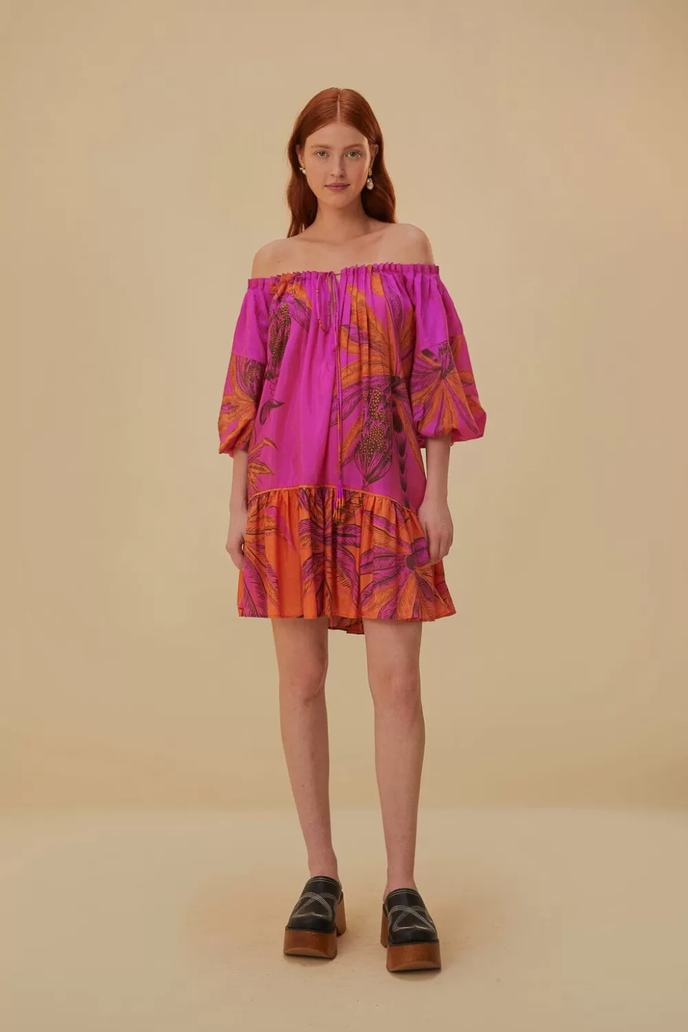 Robe courte rose à épaules dénudées Beach Forest^FARM Rio  Online