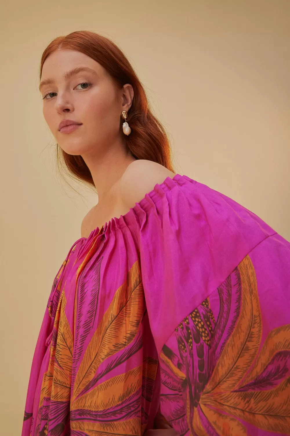Robe courte rose à épaules dénudées Beach Forest^FARM Rio  Online