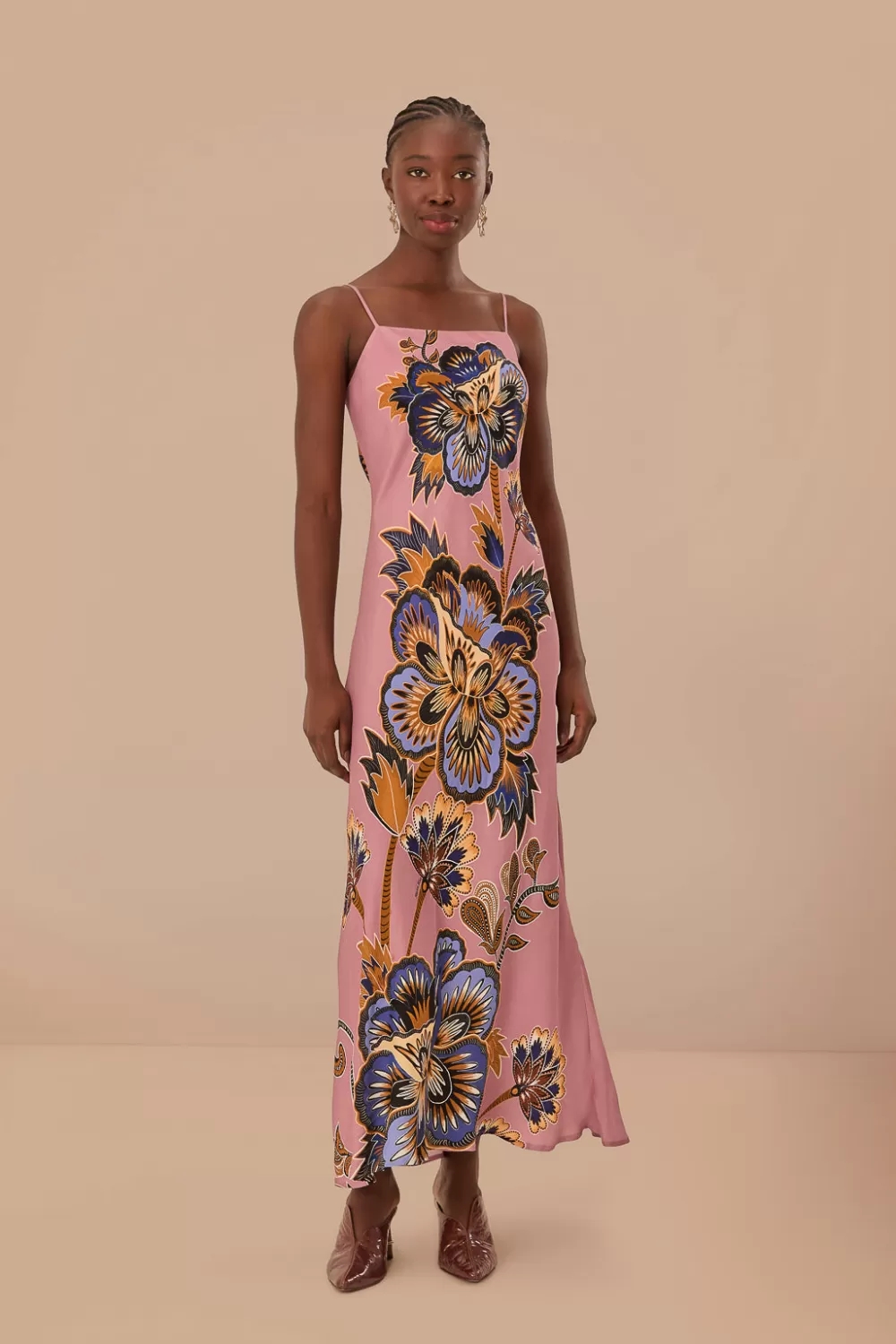 Robe longue à imprimé fleuri rose en viscose LENZING™ ECOVERO™^FARM Rio  Shop